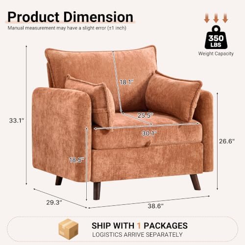 Oversized Accent Chair with Storage, Chenille Comfy Living Room Chairs with 2 - Image 2