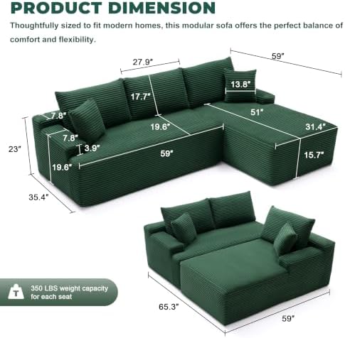 Mangodan Cloud Sectional Sofa, Boneless Couch - Image 3