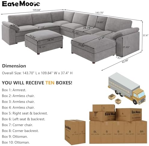 EASE MOOSE Sectional Modular Sofa, Oversized U Shape Sectional Couch Wide Deep - Image 2
