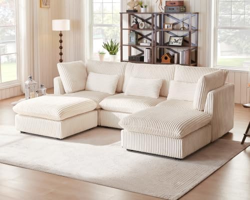 115" Oversize Corduroy Modular Sectional Sofa Couches by CHICHOUSE
