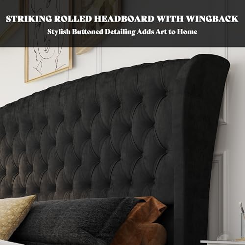 AMERLIFE California King Upholstered Sleigh Bed Frame - Image 4