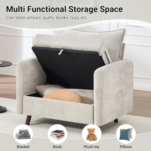 Oversized Accent Chair with Storage, Chenille Comfy Living Room Chairs with 2 - Image 3