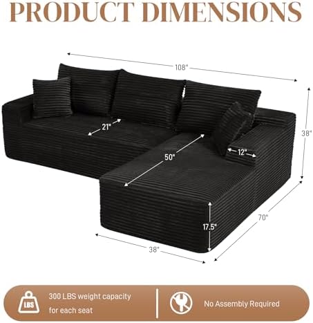 108" L Shaped Cloud Boneless Sectional Couches - Image 2