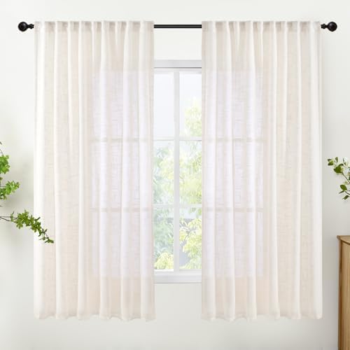 YoungsTex Ivory White Linen Sheer Curtains 52 X 63 Inch Length by YoungsTex