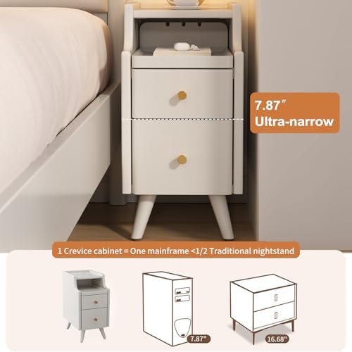 AQIMUELE Small Nightstand with Drawers, Solid Wood Bedside Table, Narrow Walnut - Image 4