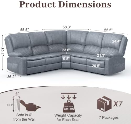 Manual Reclining Sectional Sofa Set, 5 Seats Living Room Couch Set Pu - Image 2
