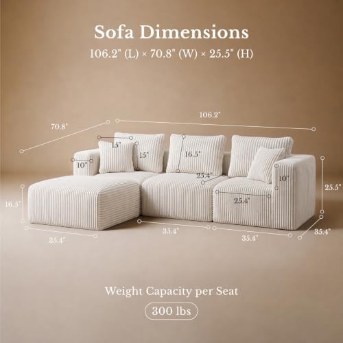 Maywish Modular Boneless Couch 106 in, Sectional Sofa - Image 2