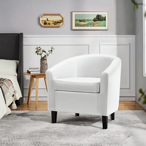 Yaheetech Accent Chairs, Faux Leather Barrel Armchairs White - Image 4