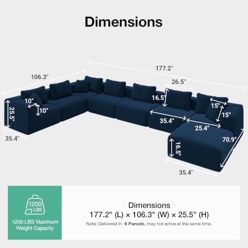 Novilla 177" Modular Sectional Sofa, U Shape Extra Large Sectional Couch - Image 2
