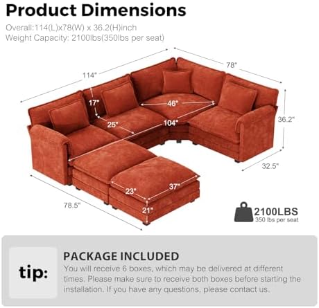ELUCHANG 114" Oversized V Shaped Modular Sectional Sofa, Comfy Cloud Couch - Image 2