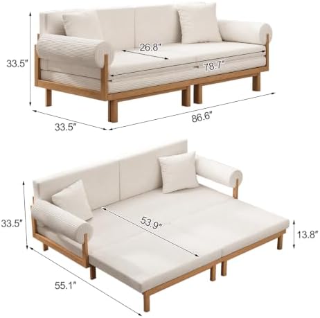 Sofa Bed, 84.65-inch, Pull Out Couch, Full Solid Wood Frame - Image 2
