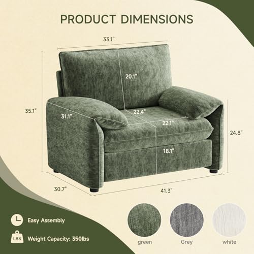 ONBRILL Oversized Accent Chair, 41 Inch Chenille Fabric Armchair - Image 2