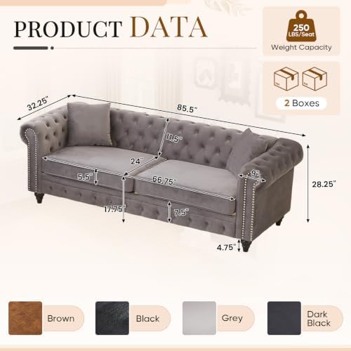 Mid Century Modern Chesterfield Velvet Oversized Couch - Image 2