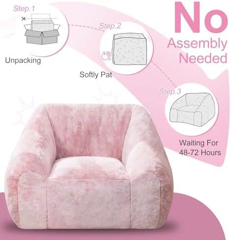 Hobestluk Bean Bag Chair Plush Cozy Chair Armrest Living Room Adult Pink - Image 6