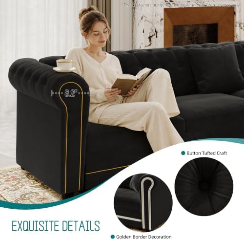 115.3" Sleeper Sofa Bed King Size, Velvet Sectional Couch Gold Trim - Image 4