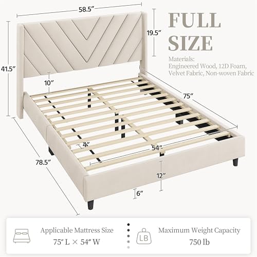 Yaheetech Full Bed Frame with Chevron Channel-Tufted Headboard - Image 2