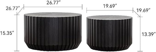 46.46'' Black Round Nesting Coffee Table Set of 2, Modern Circle Fluted Drum - Image 2