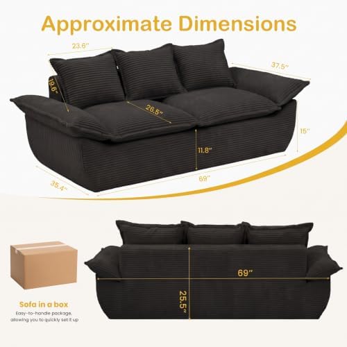 69" Boneless Loveseat Sofa, 2-Seater Boneless Couch - Image 2