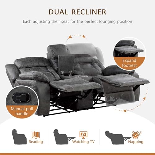 Homelegance Reclining Loveseat, Polished Microfiber Manual Double Recliner - Image 5