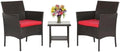 FDW 3-Piece Patio Furniture Set | Brown & Red | Outdoor Wicker Furniture by FDW
