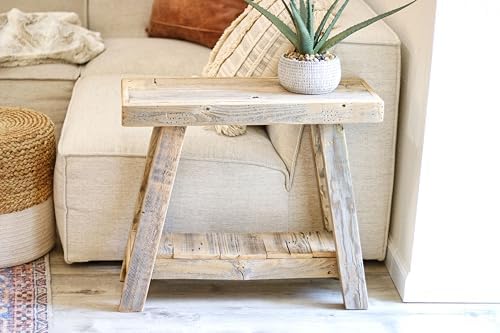 Aztec A-Frame Side Table; Reclaimed Wood End Table - Image 3
