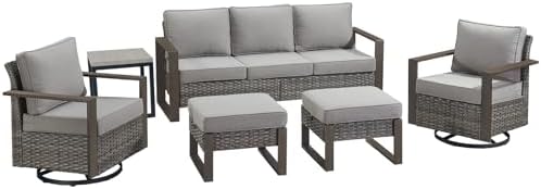 Grey Outdoor Wicker Patio Furniture Sets of 6 by Rilyson