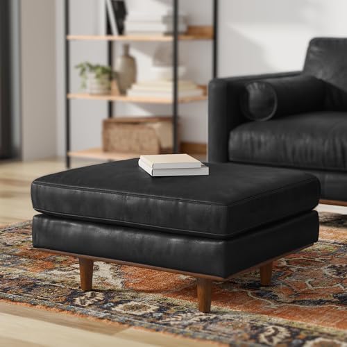 SIMPLIHOME Morrison 33" Wide Genuine Leather Rectangle Ottoman in Grey - Image 2