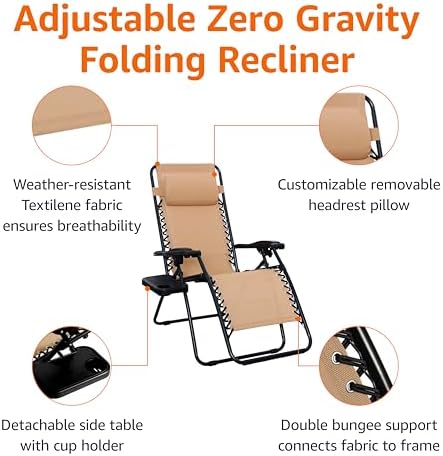 Amazon Basics Outdoor Textilene Adjustable Zero Gravity Folding Reclining - Image 5