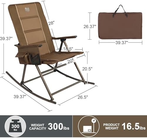 Timber Ridge 3-Level Adjustable Rocking Camping Chair, Padded High Back Outdoor - Image 3