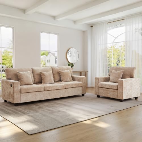 3-Seater Couch with Accent Chair Modern Chenille Sofa Set - Image 6