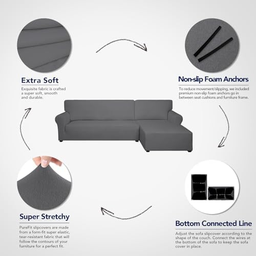 PureFit Stretch Sectional Couch Covers 2 pcs Non Slip L Shape Sofa Cover - Image 3