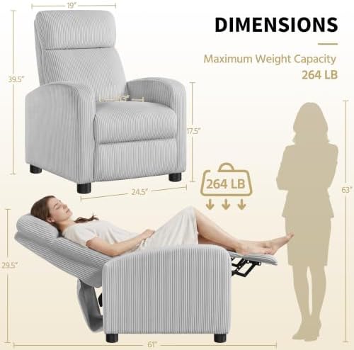Yaheetech Recliner Chair with 3 Adjustable Angles Armchair Light Gray - Image 3
