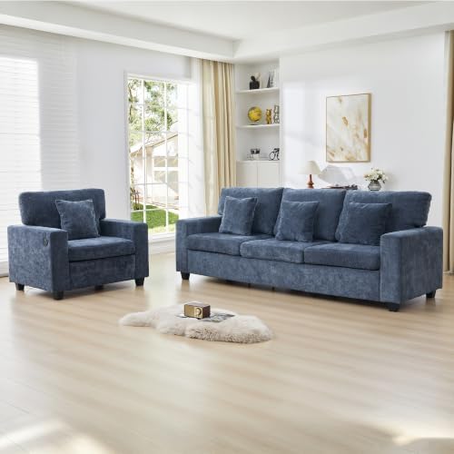 3-Seater Couch with Accent Chair Modern Chenille Sofa Set - Image 6