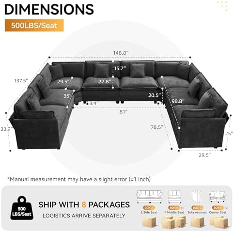 147'' Oversized U Shaped Couch, Modular Sofa - Image 2