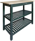 Kitchen Island with Solid Wood Top, Natural/Hunter Green by CasualHome