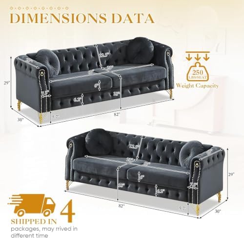 2 Piece 82" Velvet Chesterfield Sofa Set - Image 2