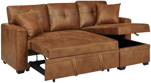L Shaped Sectional Couch with Storage and Pull Out Bed, 3 Seater Sleeper Sofas - Image 6