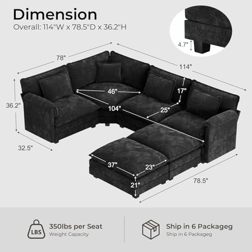 ELUCHANG 114" Oversized Modular Sectional Sofa, Comfy Chenille Cloud Couch - Image 2