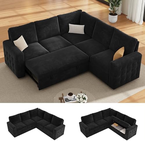 86" Sectional Sleeper Sofa Bed, 5 Seat Pull Out Couch by Unknown