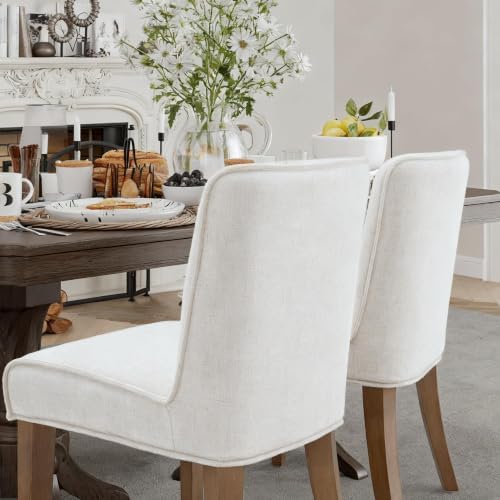 Mid-Century Dining Chairs Set of 6, Linen Fabric Solid White Kitchen Chairs - Image 5