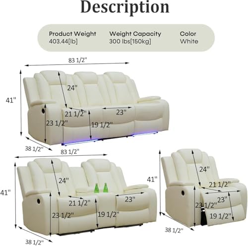 Power Recliner Set with LED Lights, Air Leather Reclining Set with USB - Image 2