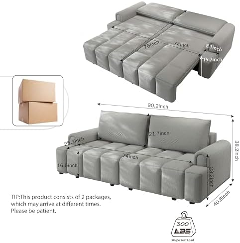 KEIKI 90.2" Convertible Sleeper Sofa Bed, 3-in-1 Pull-Out Couch - Image 2