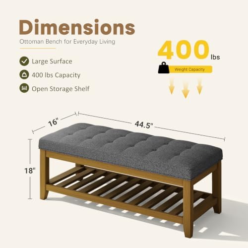 Befurtori Ottoman with Storage Bench, Linen Upholstered Bench, Dark Gary - Image 2