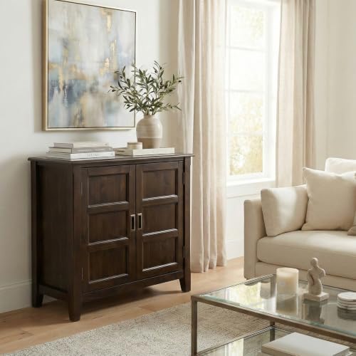 SIMPLIHOME Burlington 30" Wide Solid Wood Cabinet in Mahogany Brown - Image 4