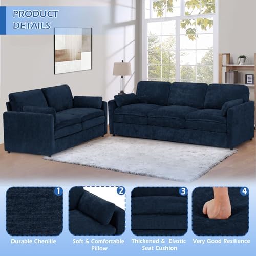 Chenille 2-Seater & 3-Seater Sofa Set w/Two Arm Pillows - Image 3