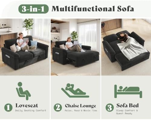AMERLIFE Sofa Bed, 3-in-1 Sleeper Sofa, Pull Out Couch Loveseat-Black - Image 3