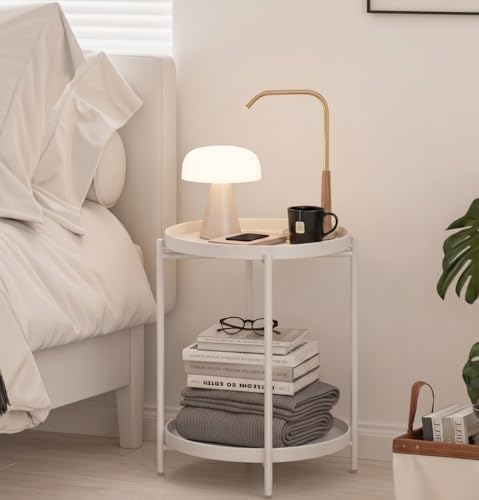 TeoKJ 2 Tier Round Side Table, Folding Round Metal End Table Small Nightstand - Image 4