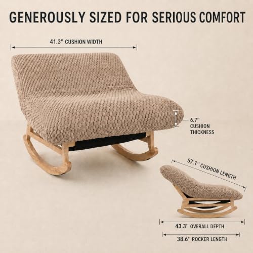 Oversized Rocking Chair, Extra Wide Plush Lounge Chair, Light Khaki - Image 2