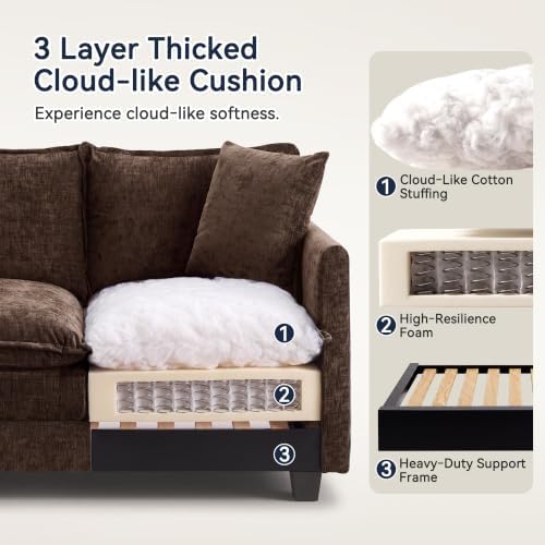 Loveseat Sofa, Soft Chenille Cloud‑Cushion Small‑Space Couch - Image 4
