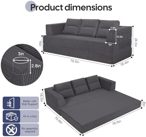 COMAX Futon Sofa Bed, Convertible Sofa Bed, Folding Boneless Couches - Image 3